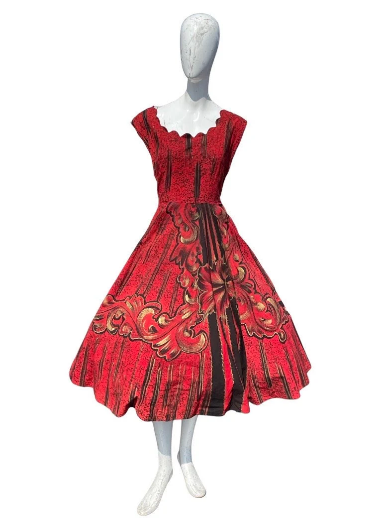 Vintage 50s Hand Painted New Look Dress Full Skirt Creaciones Mexico Pinta Size 10-12 Viva Vegas Rockabilly by Creaciones Mexico Pinta - Image 2