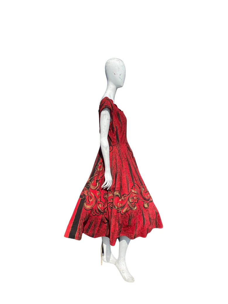 Vintage 50s Hand Painted New Look Dress Full Skirt Creaciones Mexico Pinta Size 10-12 Viva Vegas Rockabilly by Creaciones Mexico Pinta - Image 3