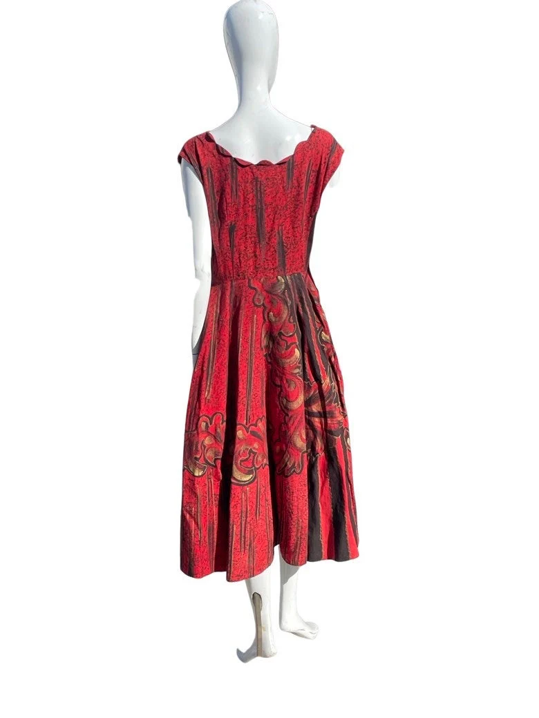 Vintage 50s Hand Painted New Look Dress Full Skirt Creaciones Mexico Pinta Size 10-12 Viva Vegas Rockabilly by Creaciones Mexico Pinta - Image 5