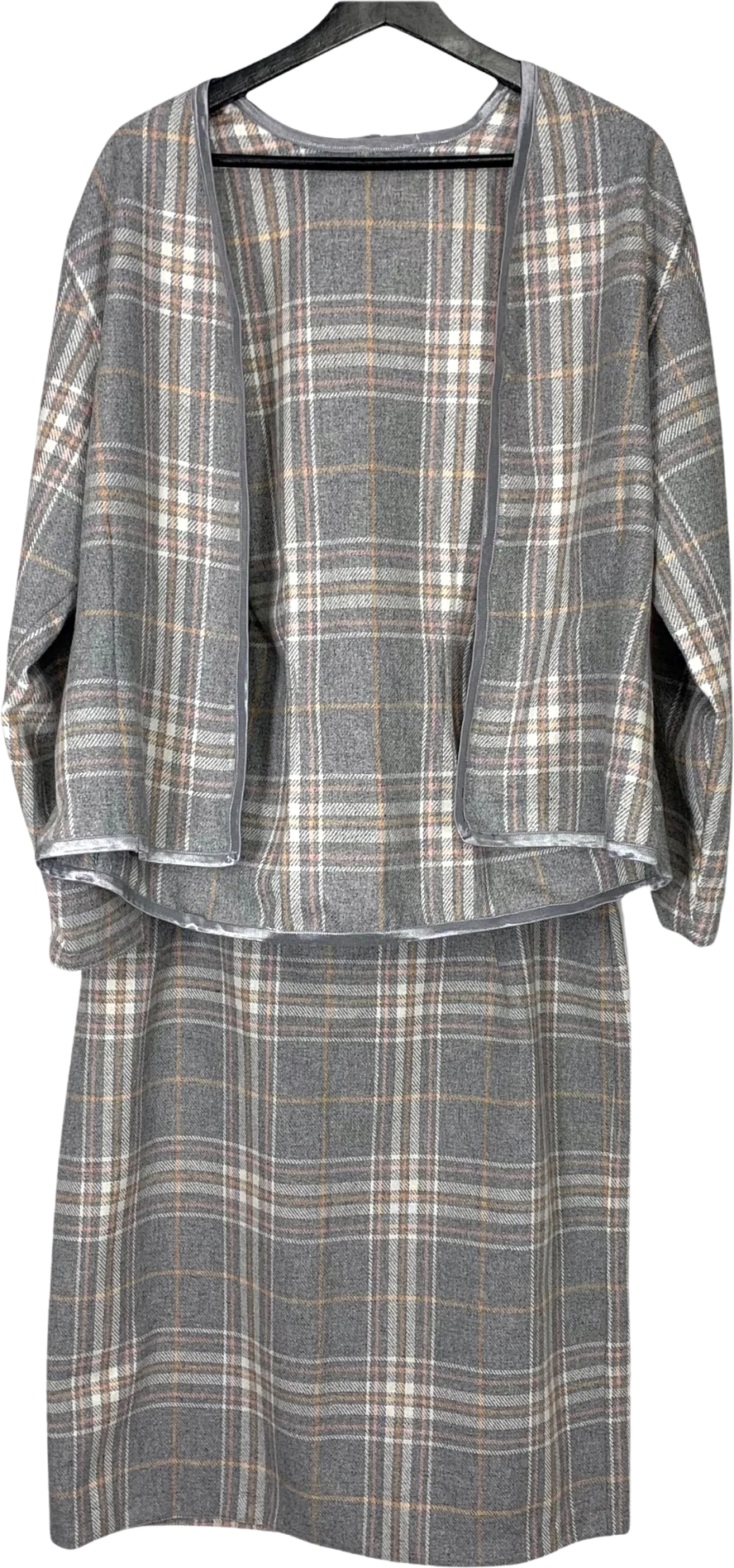 Vintage 50s Handmade Plaid Cardigan Mini Pencil Skirt Set 2x