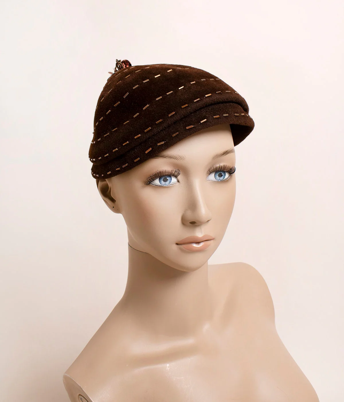 Vintage 50s Hat - Dark Chocolate Brown Beehive Style Hat with Beaded Swirl and Sequin Topper - Modernette Stix Baer and Fuller - Image 3