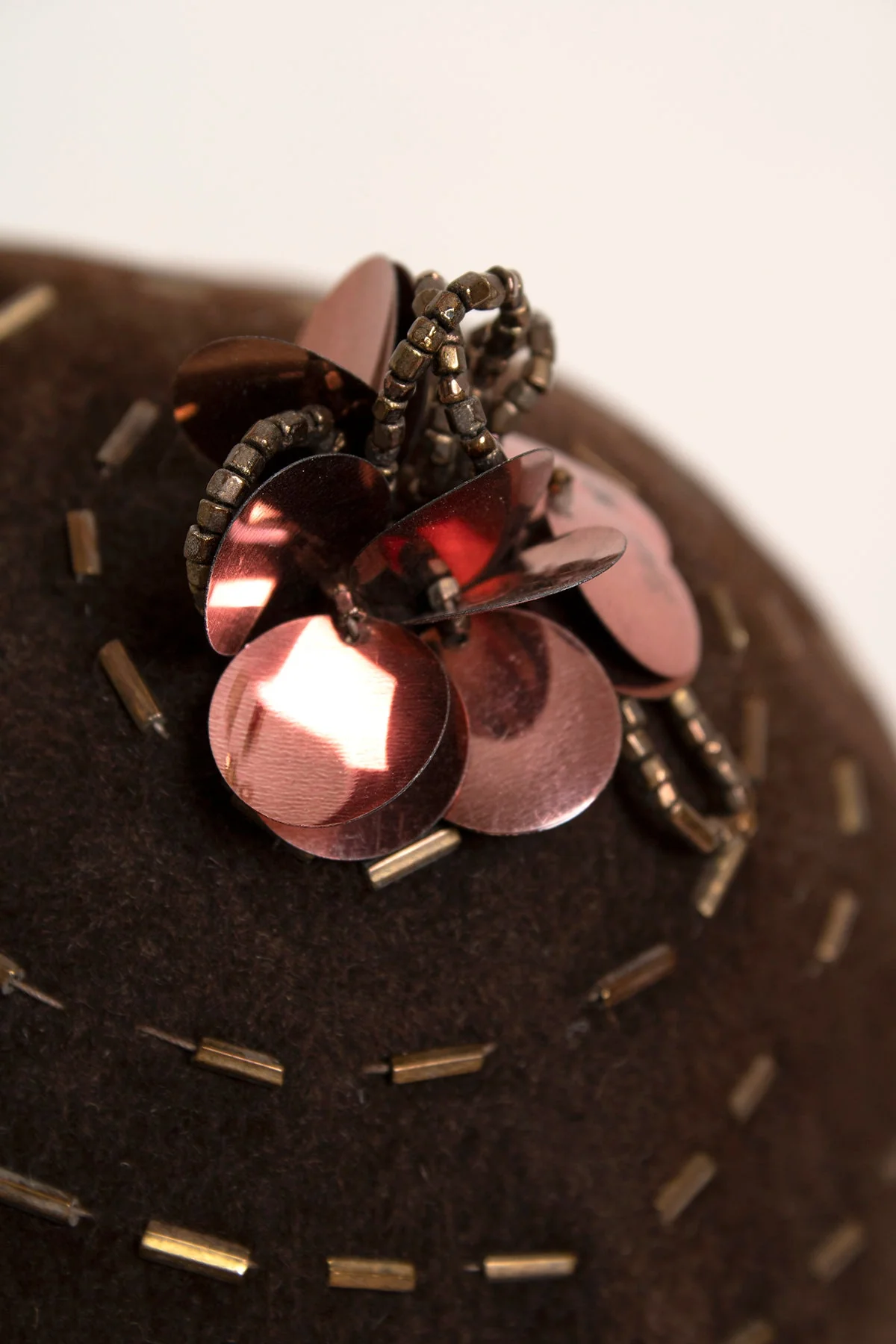 Vintage 50s Hat - Dark Chocolate Brown Beehive Style Hat with Beaded Swirl and Sequin Topper - Modernette Stix Baer and Fuller - Image 4