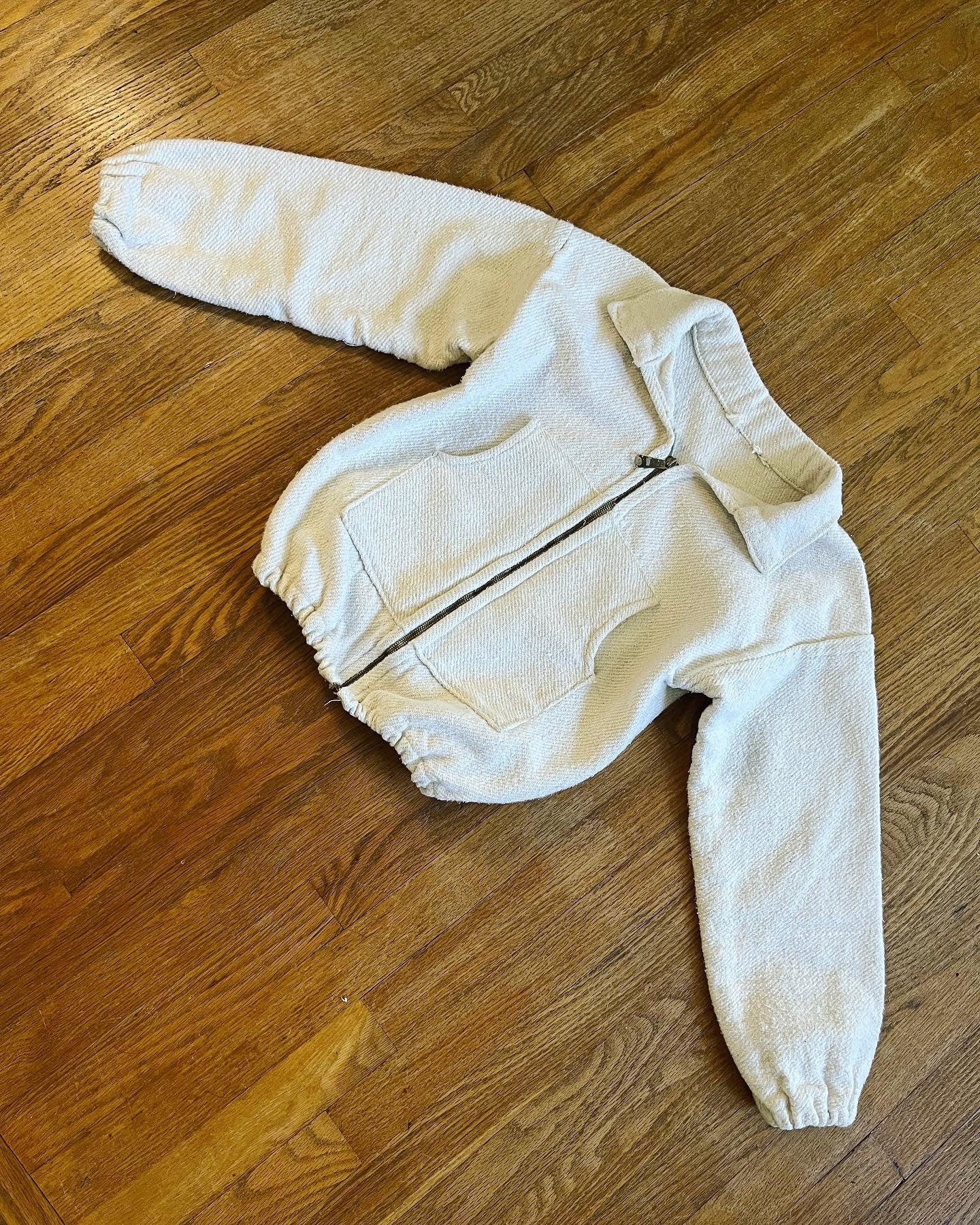Vintage 50s Ivory Cotton Rope Twill Jacket with a Large Metal Ideal Zip Front and Patch Pockets - Image 10