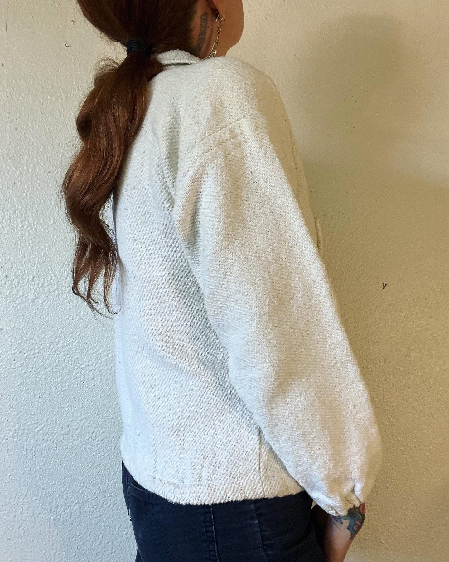 Vintage 50s Ivory Cotton Rope Twill Jacket with a Large Metal Ideal Zip Front and Patch Pockets - Image 4