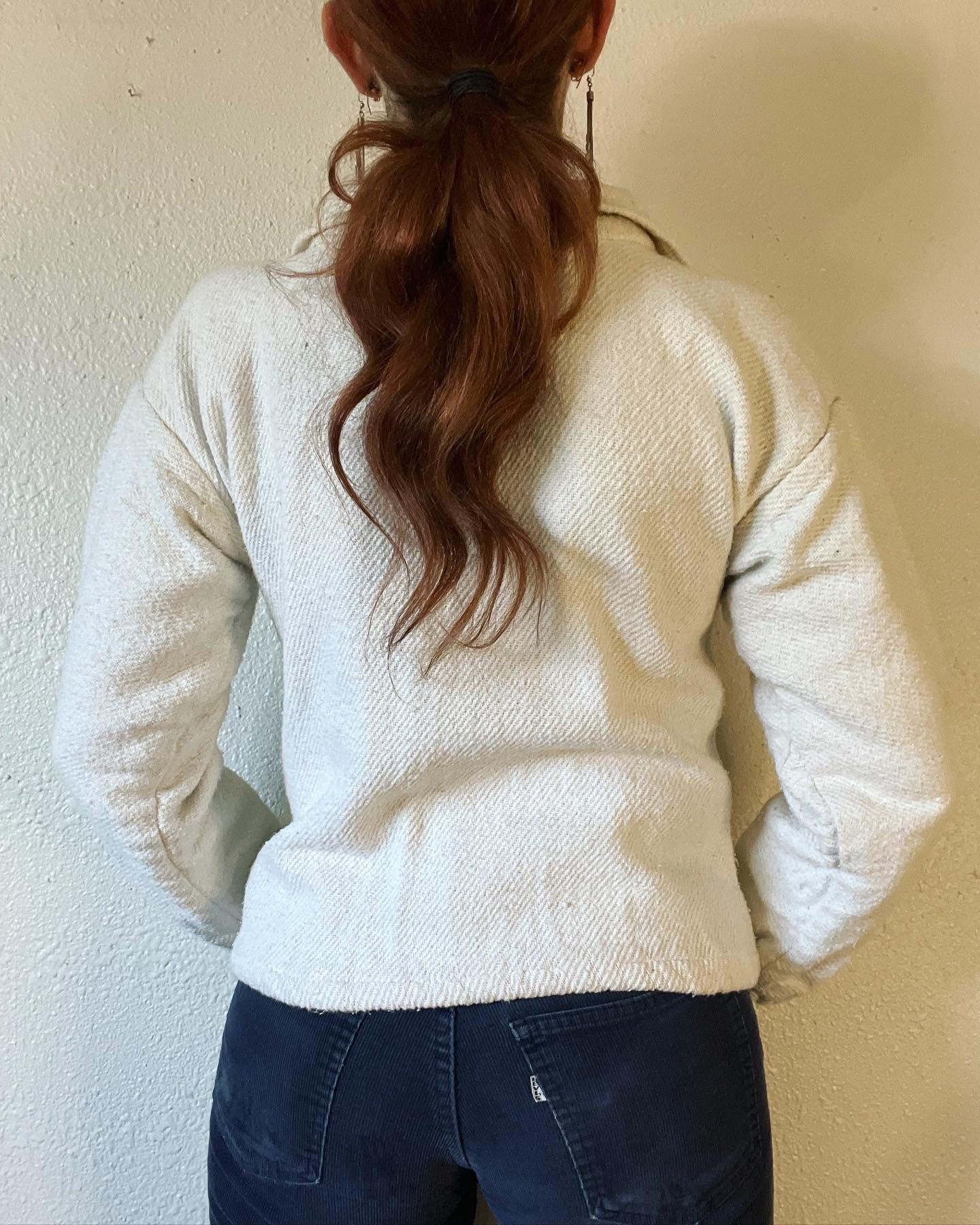 Vintage 50s Ivory Cotton Rope Twill Jacket with a Large Metal Ideal Zip Front and Patch Pockets - Image 9