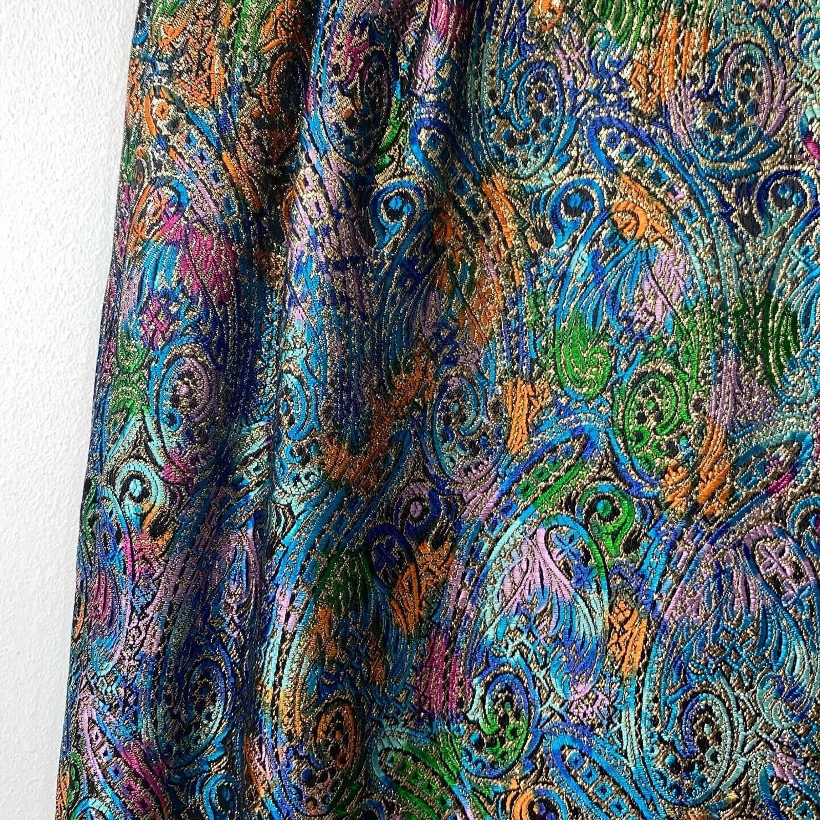 Vintage 50s Jacquard Metallic Lamé Bombshell Evening Gown Low Back Asymmetric - Image 9