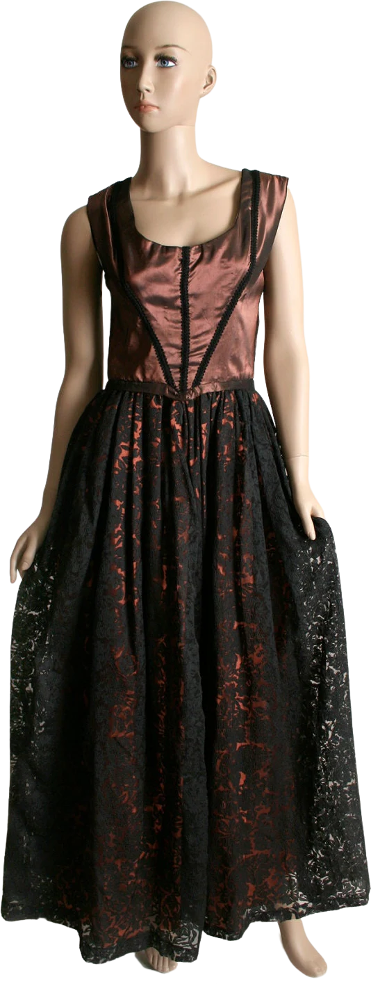 Vintage 50s Lace Gown Formal Evening Copper Bronze and Black Cocktail Date Dre