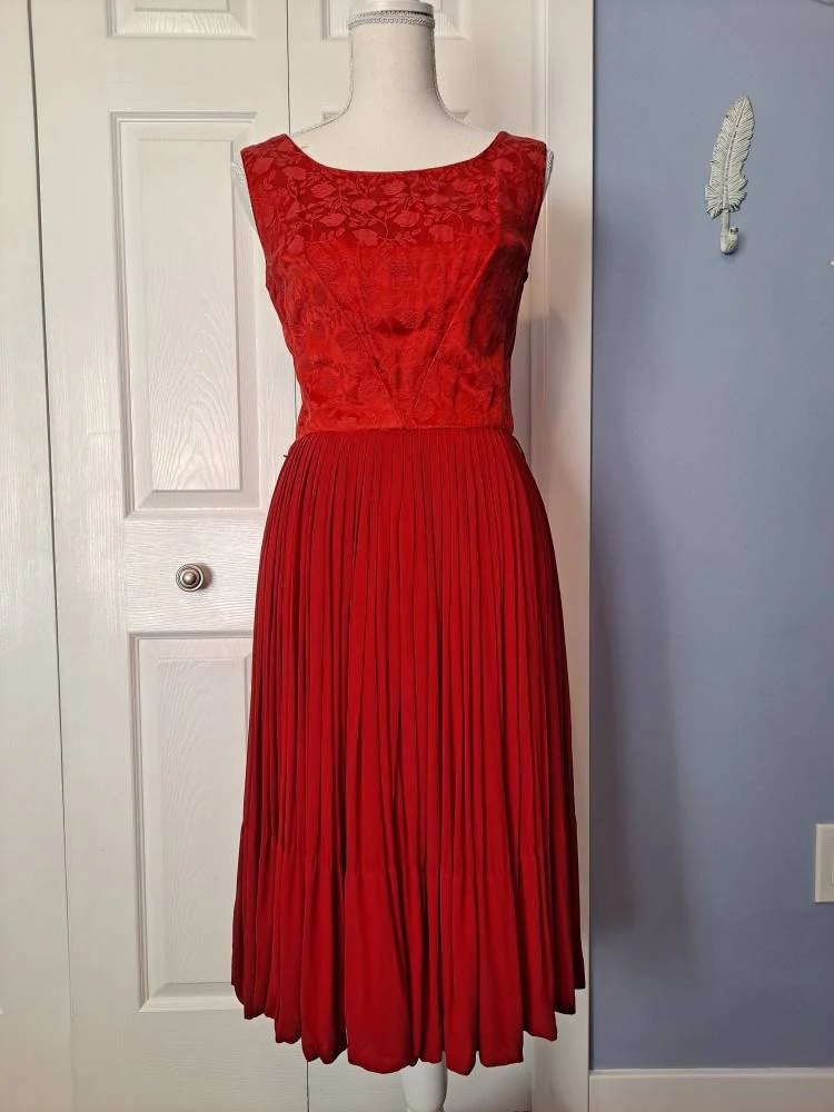 50s Vintage Red Party Dress Set With Bolero Jacket By L'aiglon - Image 5