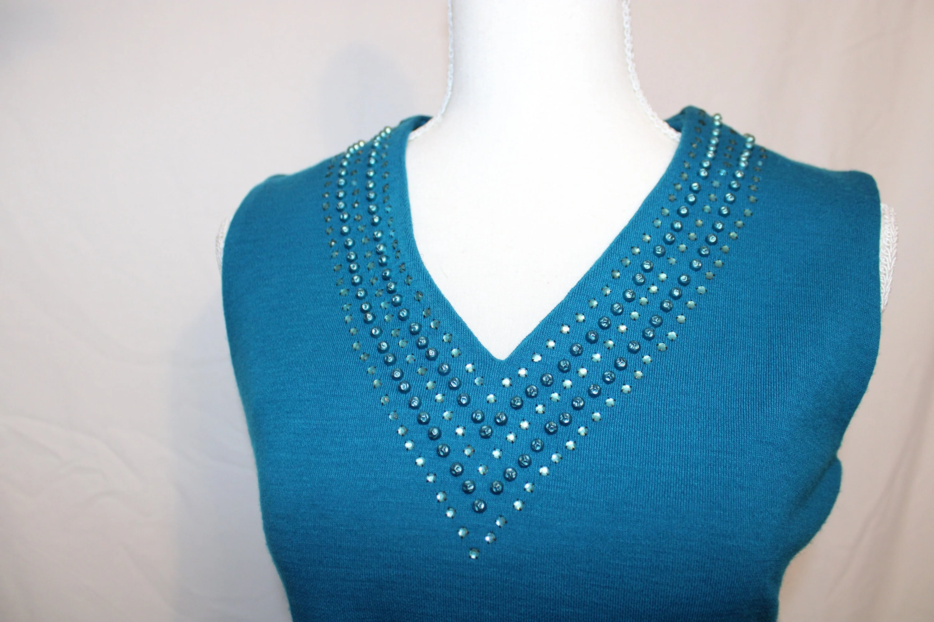 50s Teal Wiggle Rhinestone Wool Party Dress By Lebanon Mills - Image 4