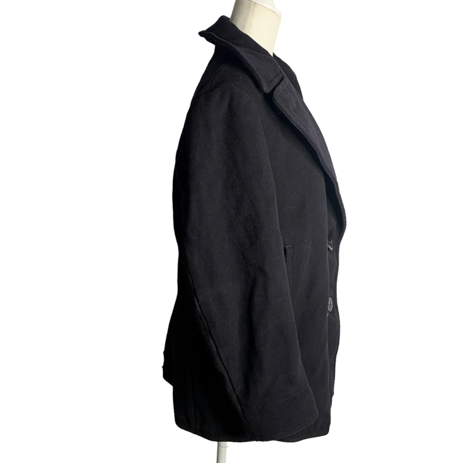 Vintage 50s Military Us Navy Pea Coat 36 Black Wool Button Pockets Notch Collar - Image 5