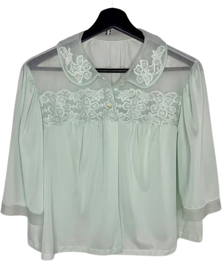Vintage 50s Mint Green Chiffon Bed Jacket Medium by Seamprufe