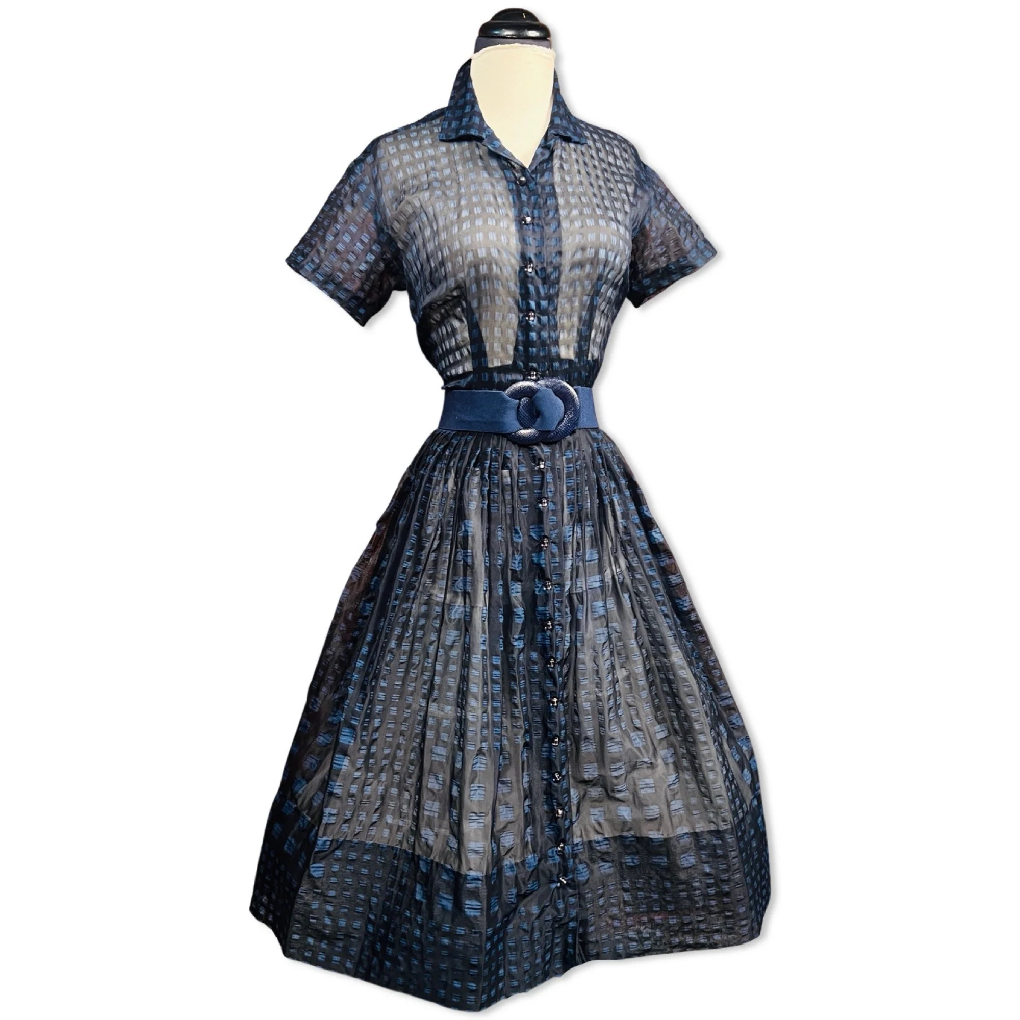 Vintage 50s Navy Blue Full Skirt Dress by Mckettricks - Image 2
