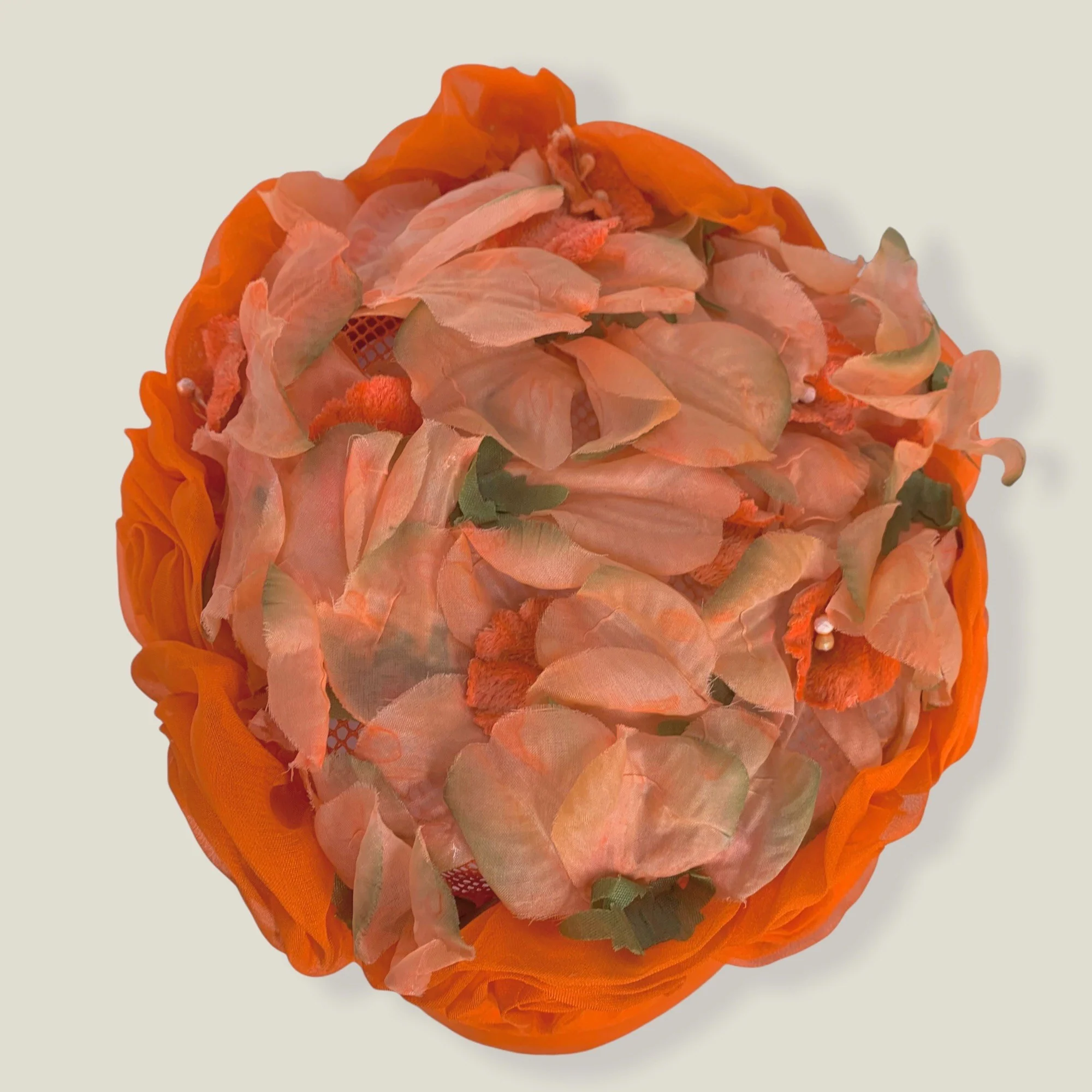 Vintage 50s Orange Floral Peach Basket Hat - Image 2