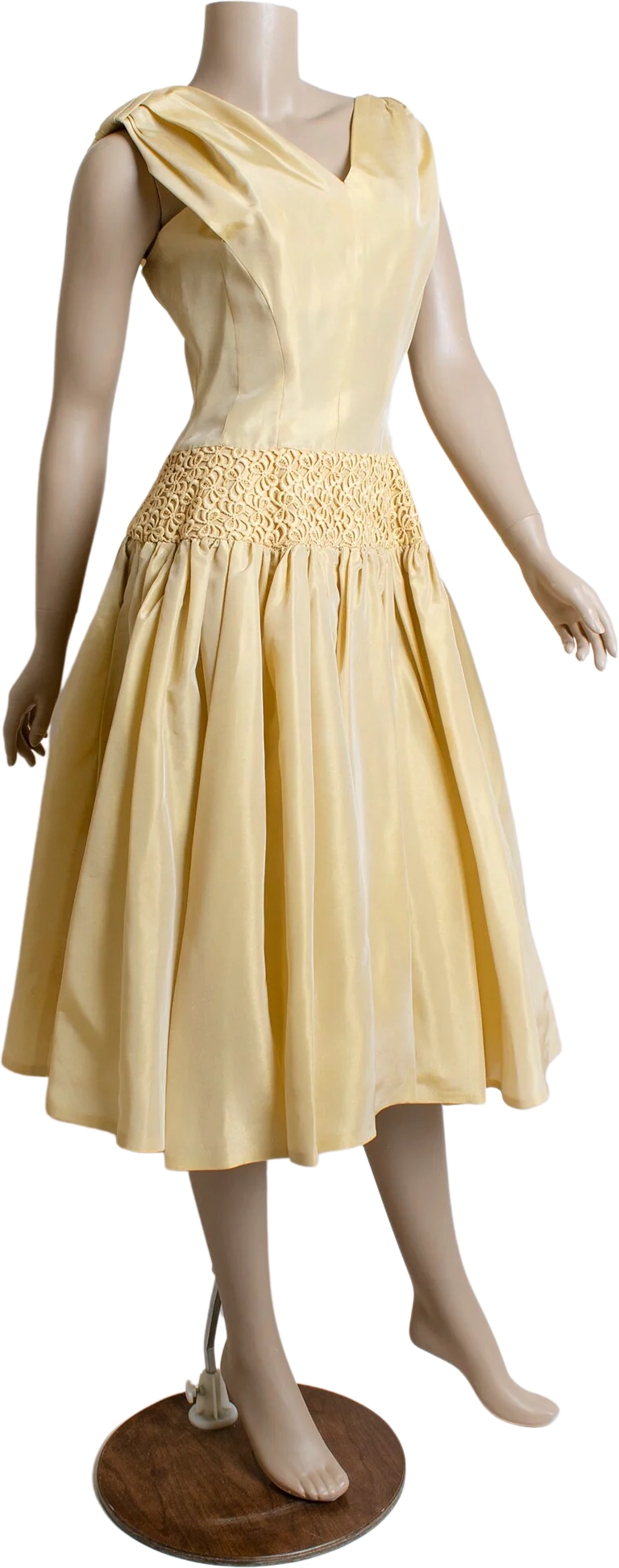 Vintage 50s Party Dress Golden Mustard Yellow Drop Waist Bow Applique Bustle Dress Formal Evening Date Small