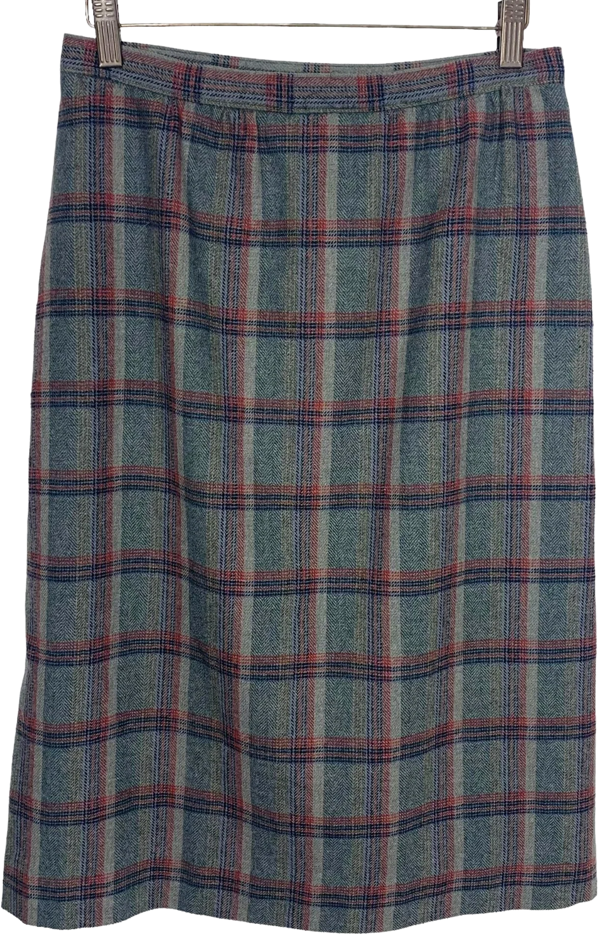 Vintage 50s Pendleton Gray Blue Plaid Wool Straight Knee Length Skirt by Pendleton