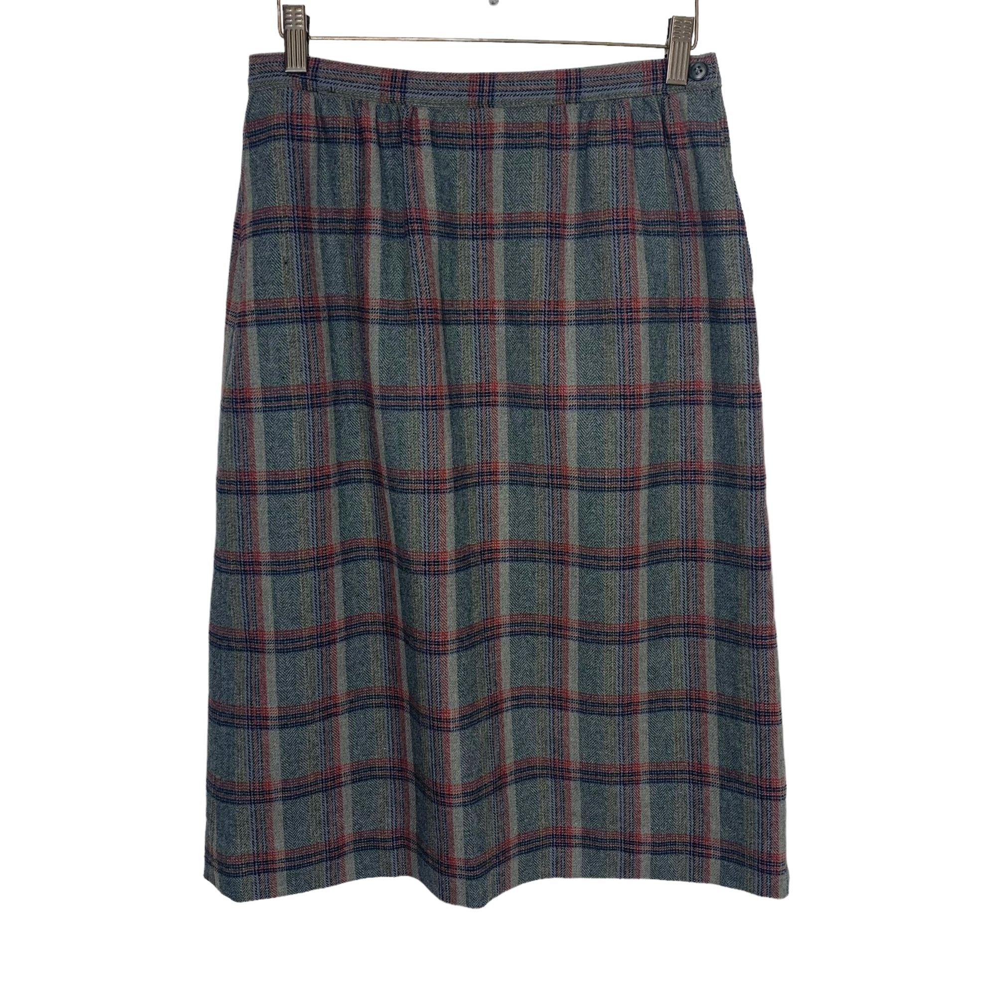 Vintage 50s Pendleton Gray Blue Plaid Wool Straight Knee Length Skirt by Pendleton - Image 2