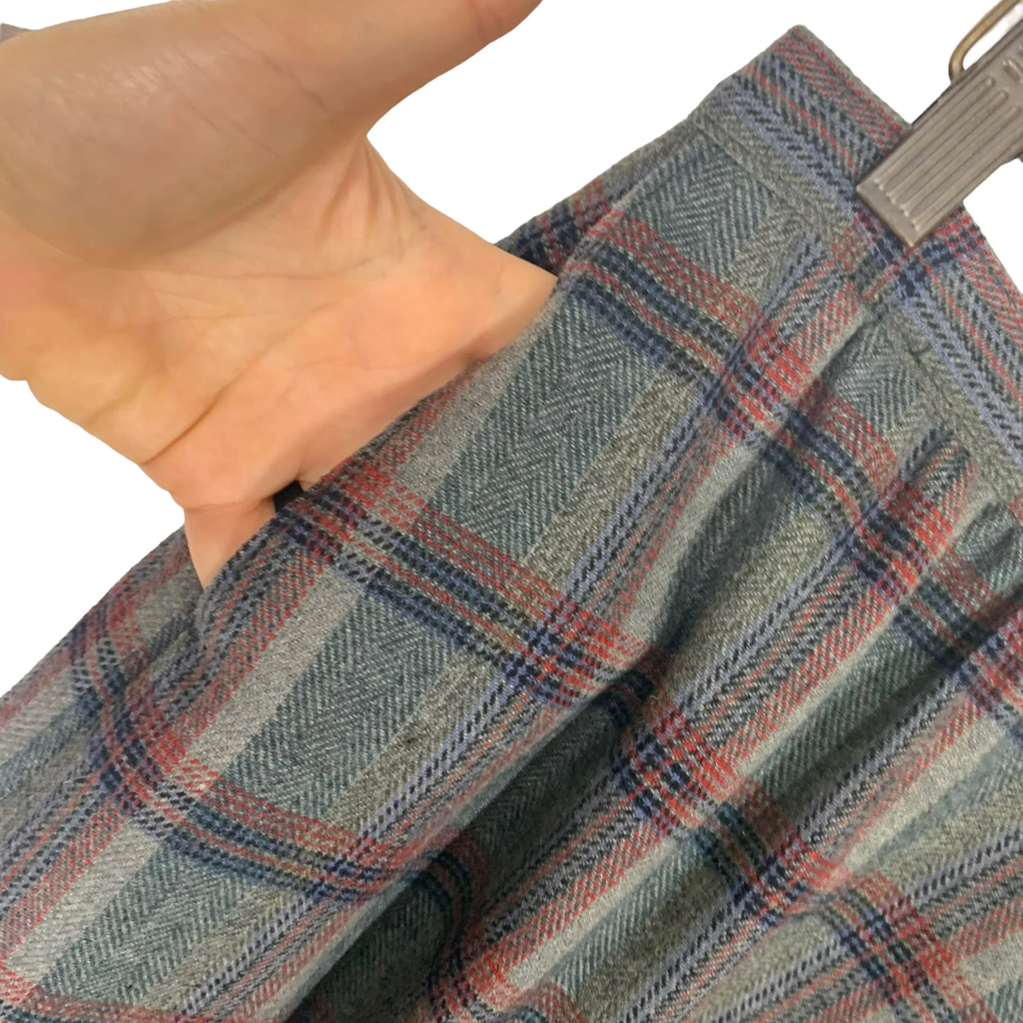 Vintage 50s Pendleton Gray Blue Plaid Wool Straight Knee Length Skirt by Pendleton - Image 6