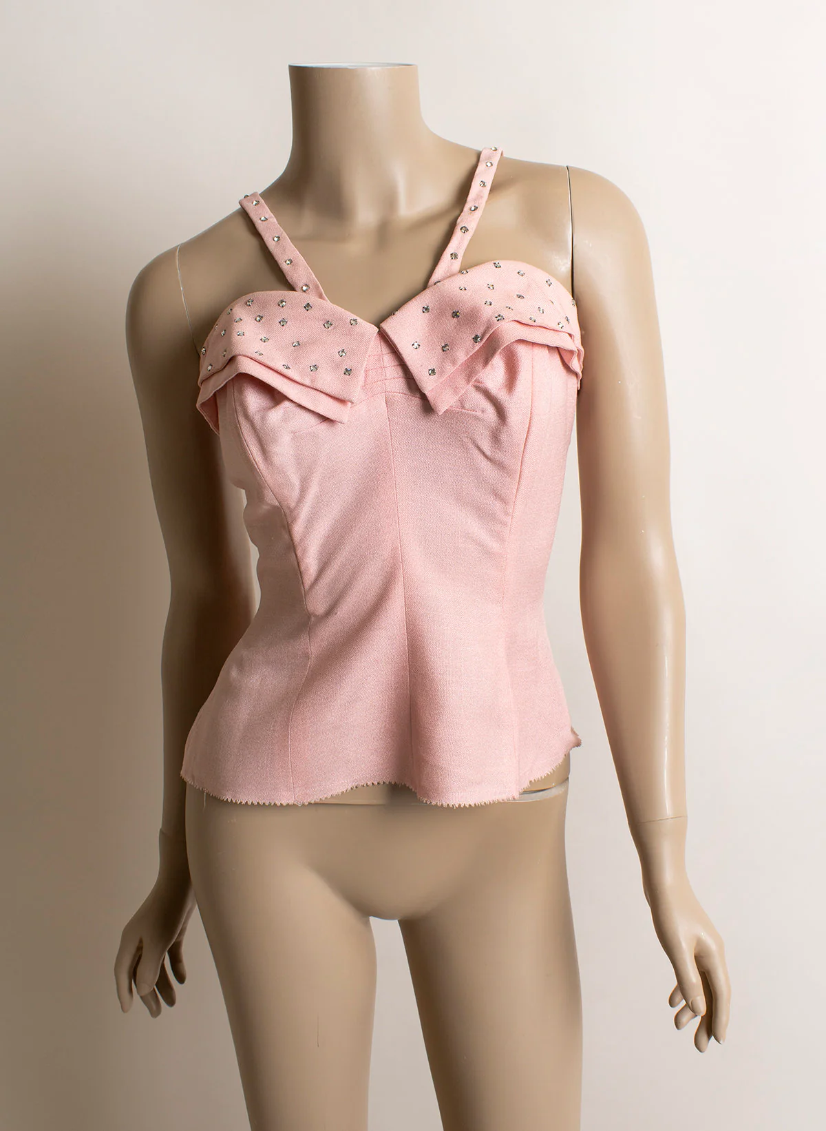 Vintage 50s Pink Rhinestone Top and Skirt Set 4 Piece Outfit with Matching Sash Scarf and Lace Capelet by Fanee California Rockabilly Sm by Fanee of California - Image 4