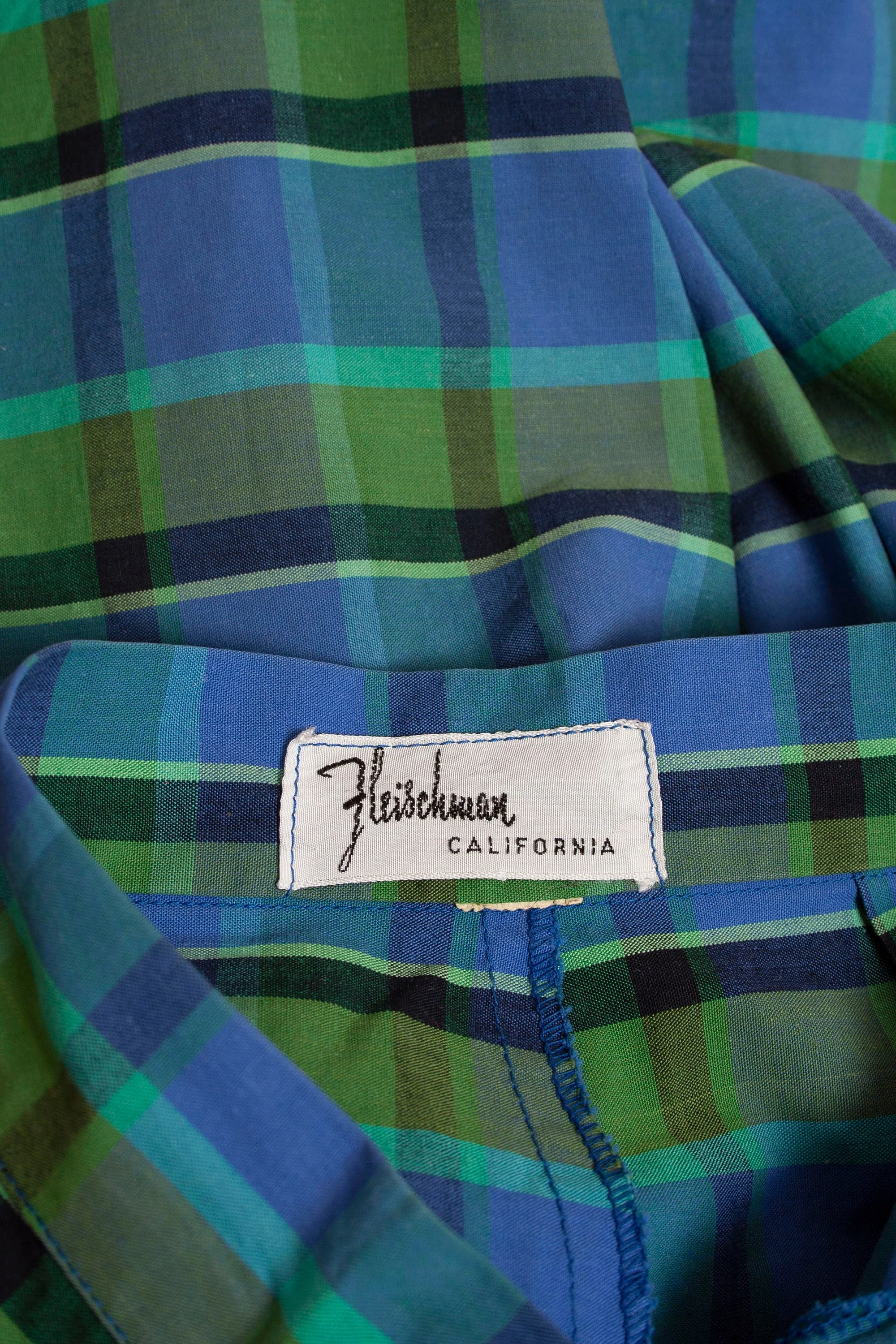 Vintage 50s Plaid Capri Pants Teal Blue and Green Cotton High Waist by Fleischman - Image 8