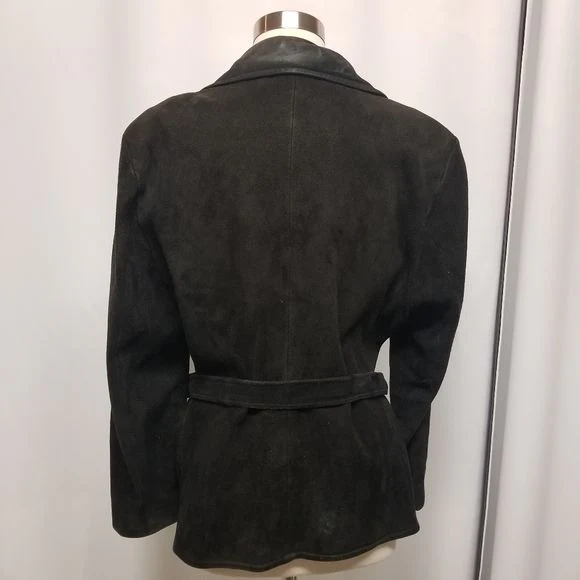 Vintage 50s Rancher Buckskin Black Suede Leather Belted Button Down Coat Md by Custom Coat Co Inc - Image 2