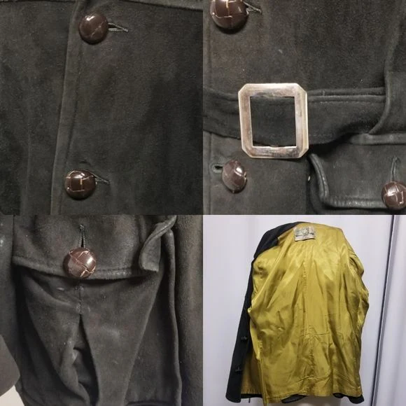 Vintage 50s Rancher Buckskin Black Suede Leather Belted Button Down Coat Md by Custom Coat Co Inc - Image 5