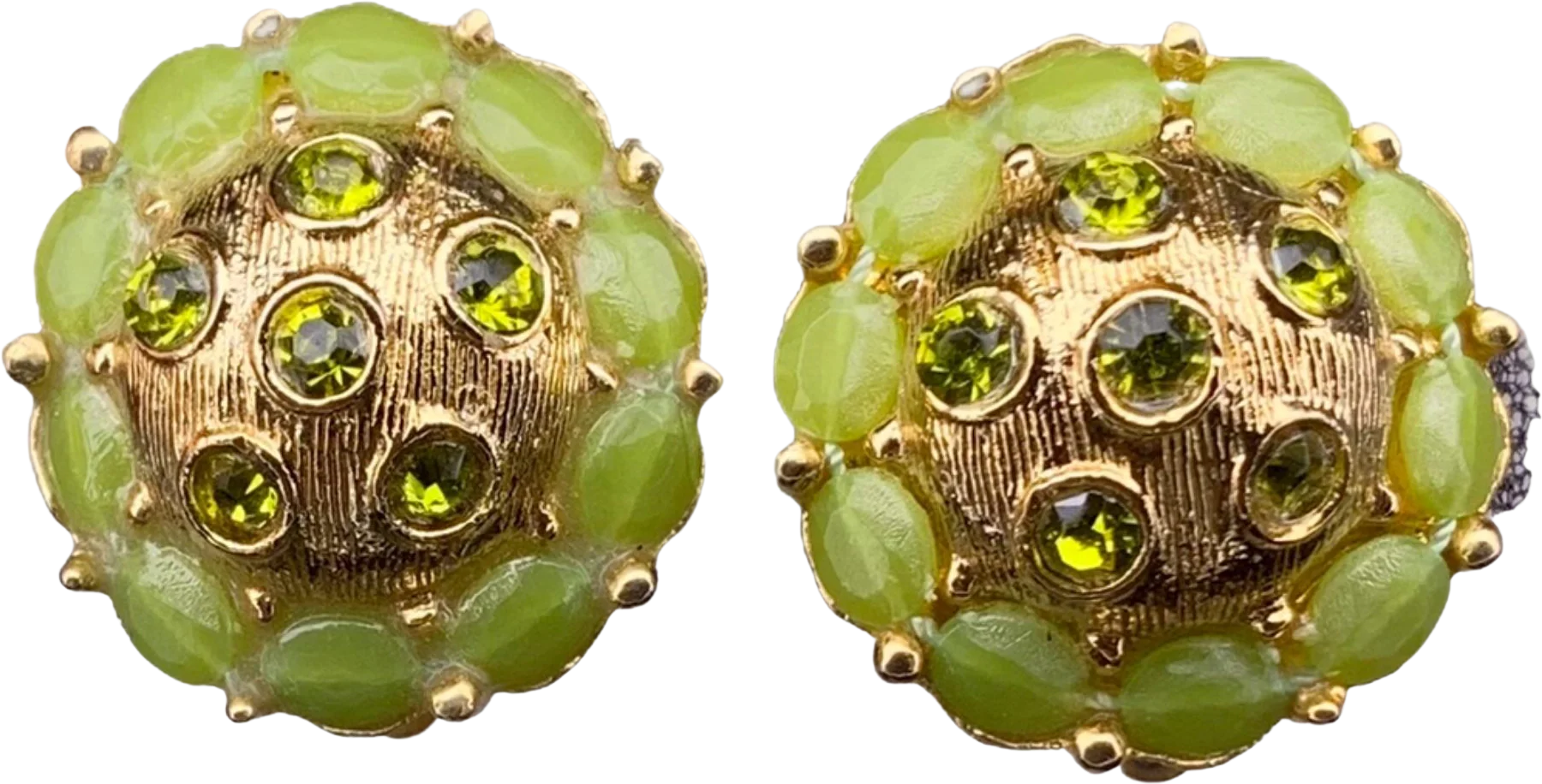 Vintage 50s Round Green Stone Gold Clip On Earrings
