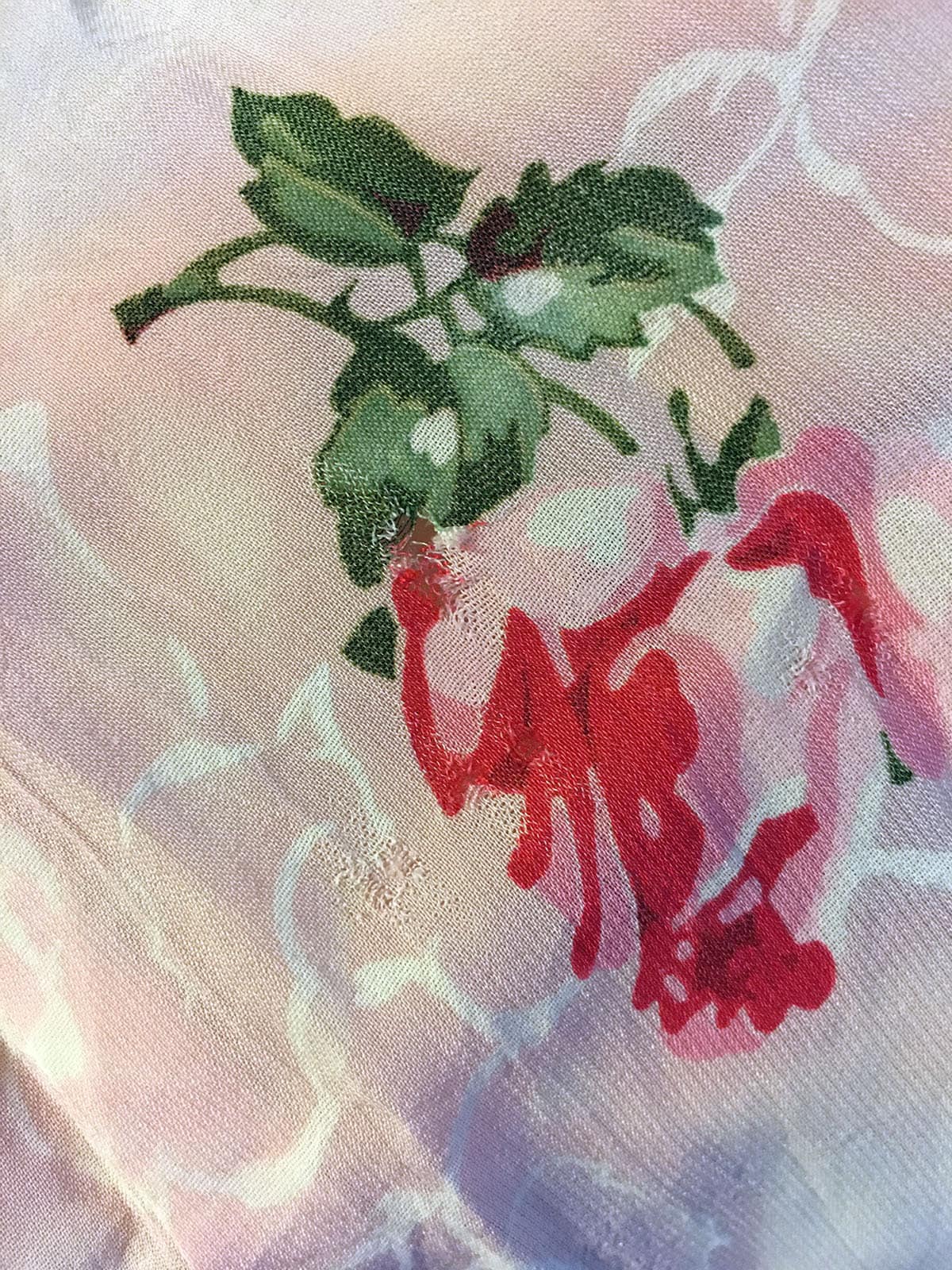 Vintage 50s Sheer Floral Print Casual Handmade Dress In Light Pink and Magenta - Image 10