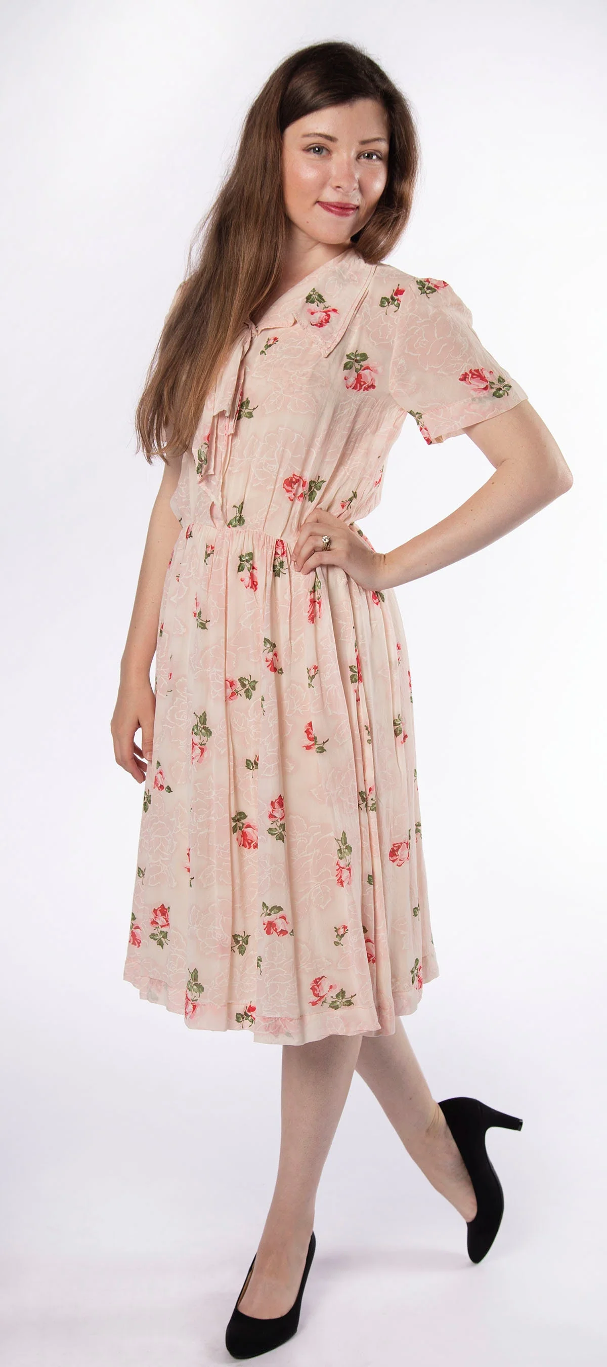 Vintage 50s Sheer Floral Print Casual Handmade Dress In Light Pink and Magenta - Image 5