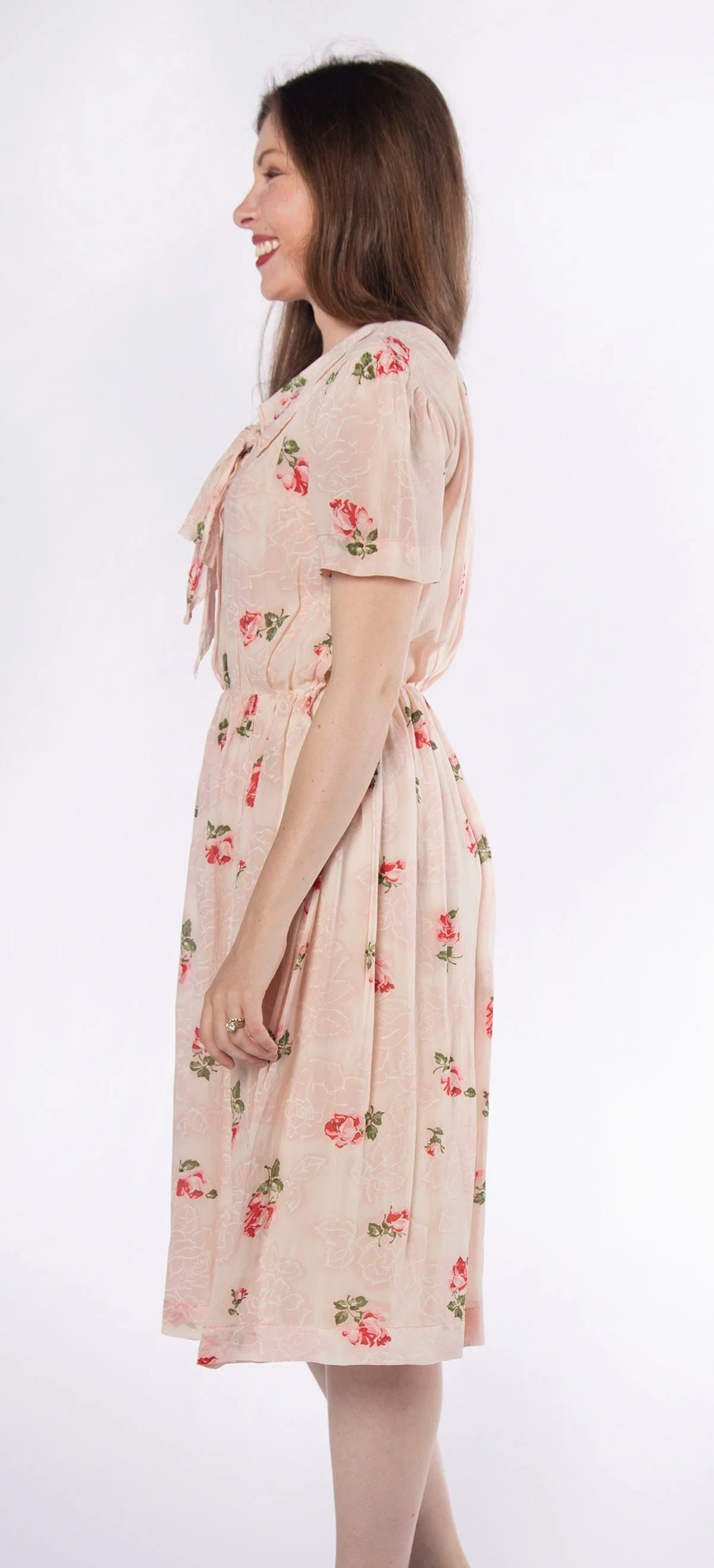 Vintage 50s Sheer Floral Print Casual Handmade Dress In Light Pink and Magenta - Image 7