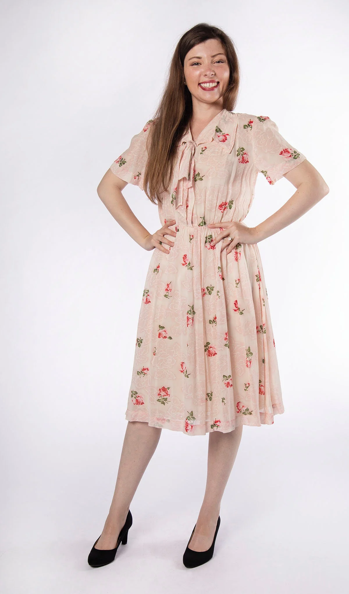 Vintage 50s Sheer Floral Print Casual Handmade Dress In Light Pink and Magenta - Image 8