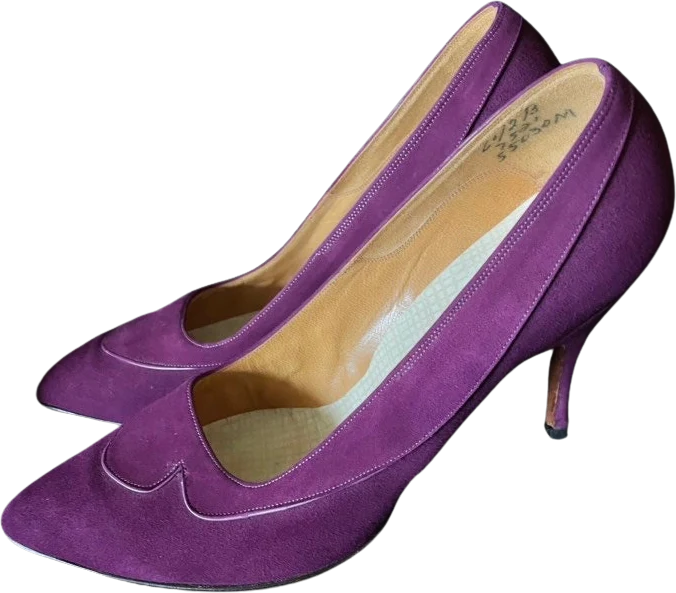 Vintage 50s Shoes Pumps Kittien Heel Purple Fenton Last Saks Fifth Avenue Size 6 1/2 by Saks Fifth Avenue