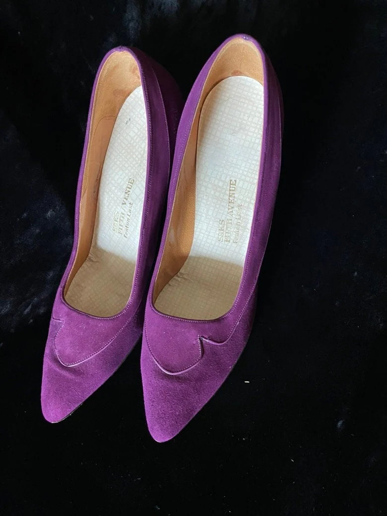 Vintage 50s Shoes Pumps Kittien Heel Purple Fenton Last Saks Fifth Avenue Size 6 1/2 by Saks Fifth Avenue - Image 2