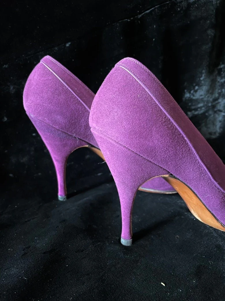 Vintage 50s Shoes Pumps Kittien Heel Purple Fenton Last Saks Fifth Avenue Size 6 1/2 by Saks Fifth Avenue - Image 4