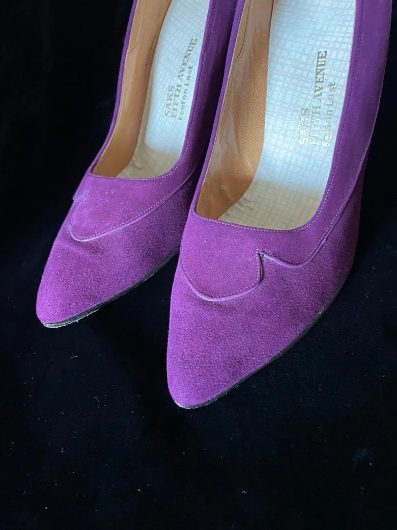 Vintage 50s Shoes Pumps Kittien Heel Purple Fenton Last Saks Fifth Avenue Size 6 1/2 by Saks Fifth Avenue - Image 7