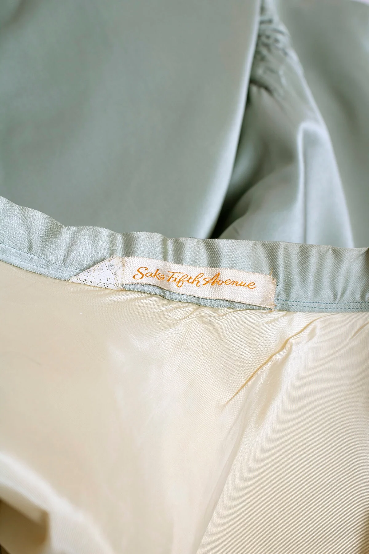 Vintage 50s Snowflake Satin Skirt - Icy Seafoam Green Mint Evening Full Skirt - Saks Fifth Avenue - Sequin Beaded Starbursts - Xs Small by Saks Fifth Avenue - Image 8