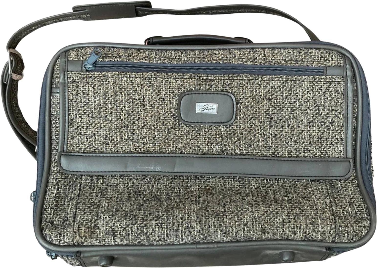 Vintage 50s Tweed Shoulder Bag Carry On Luggage Travel Bag Suitcase by Skyway