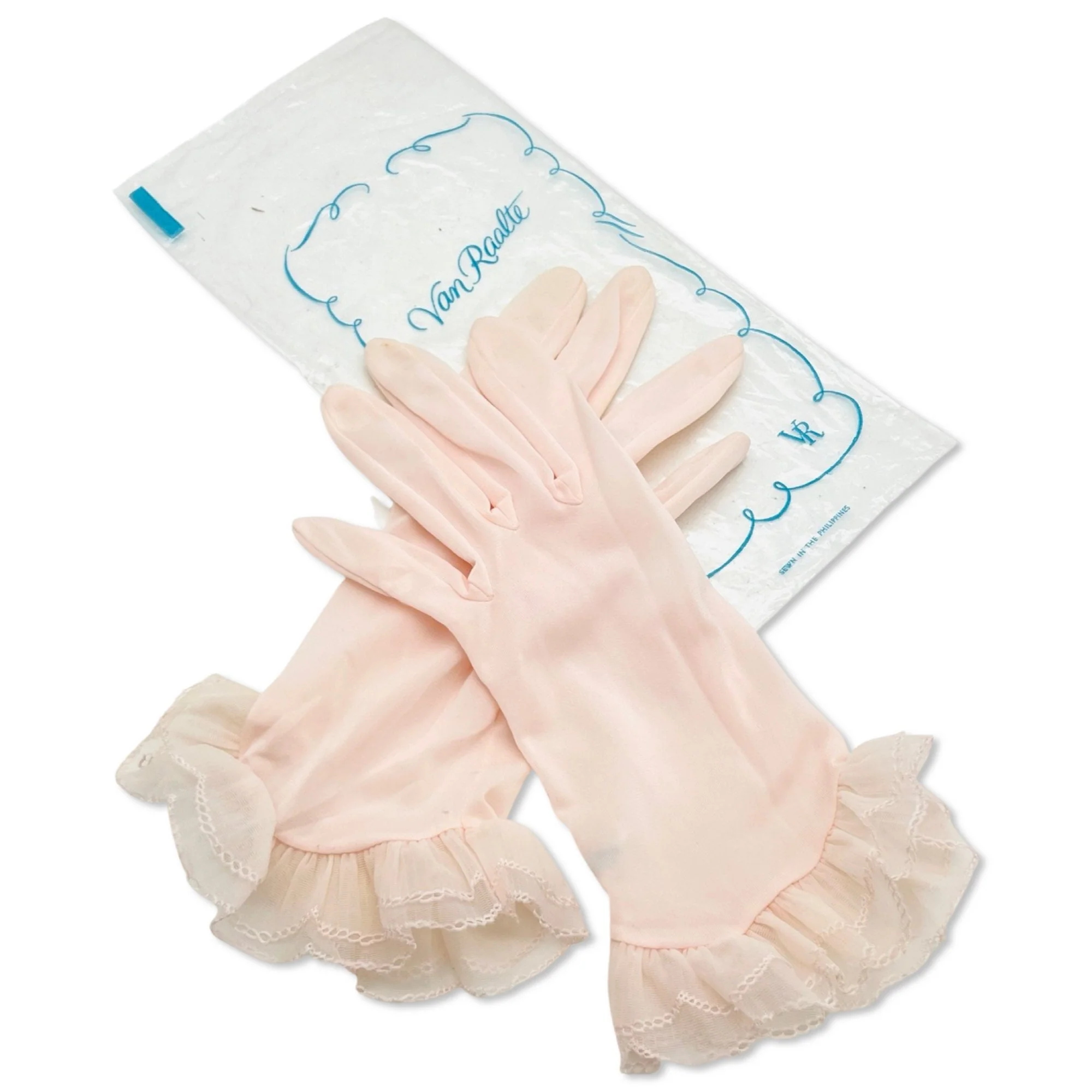 Vintage 50s Van Raalte Pink Sheerio Ruffle Gloves by Van Raalte - Image 6