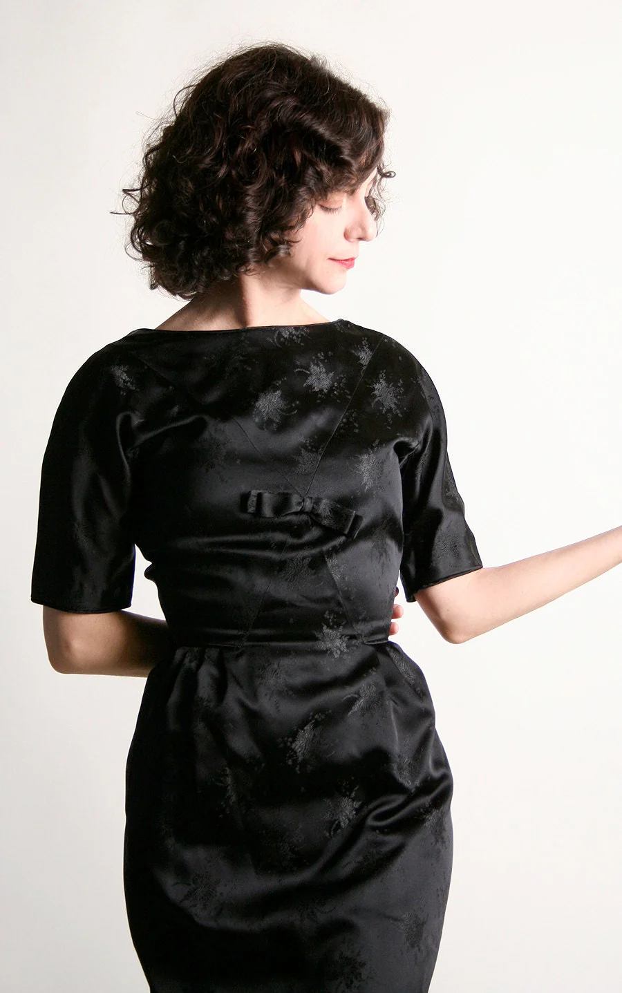 Vintage 50s Wiggle Dress Two Piece Brocade Black Brocade Cocktail Dress and Cropped Coat Xs - Image 5