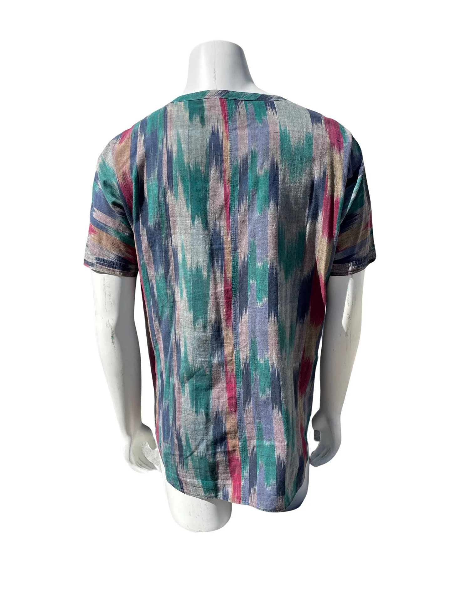 Vintage 60-70s Collarless Ikat Shirt Men's Unisex Size M by Daniel Hechter - Image 2
