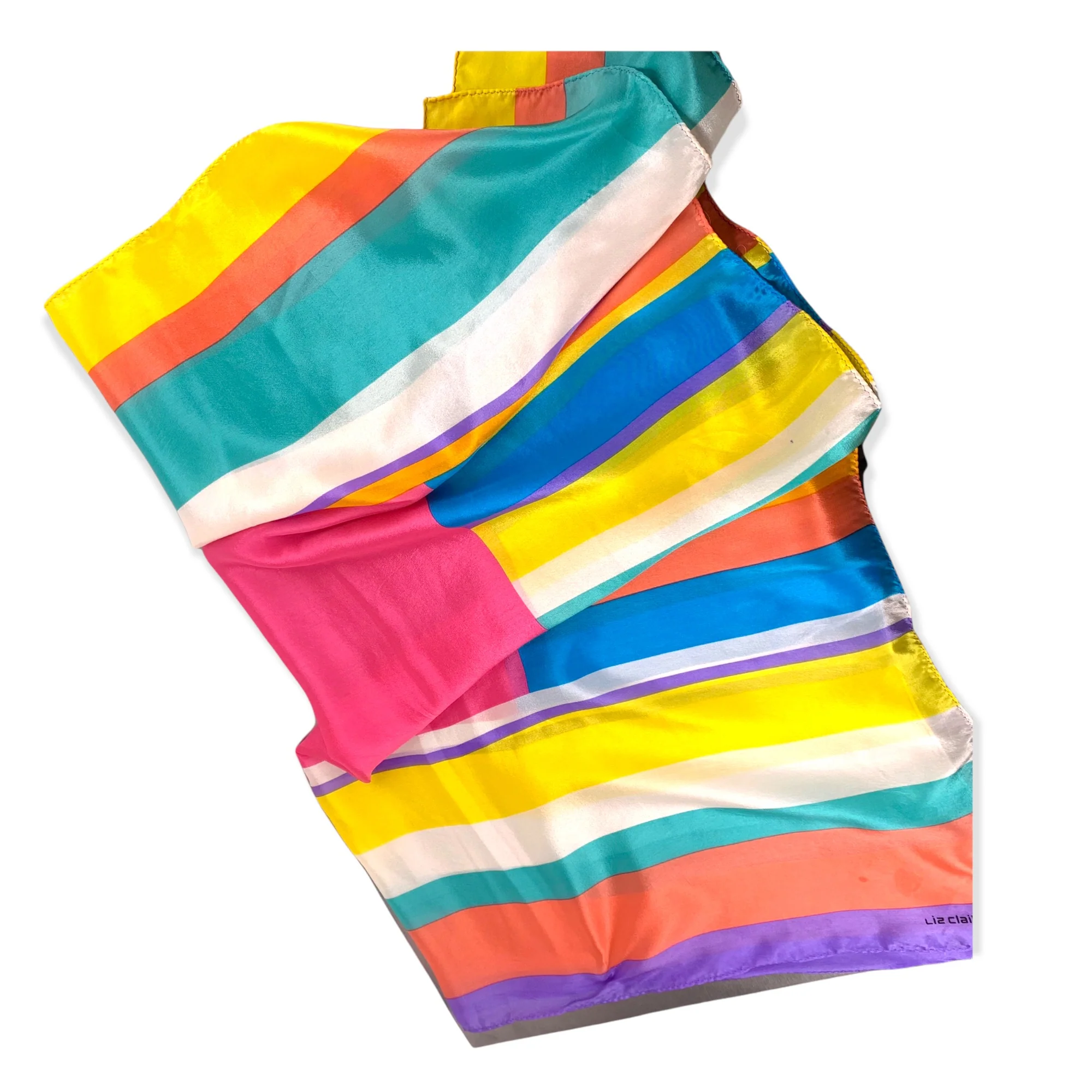 Vintage 60s 100% Silk Stripe Scarf by Liz Claiborne - Image 2