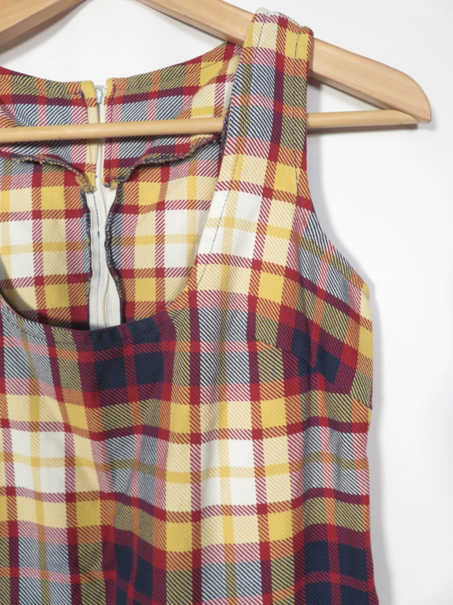 Vintage 60s/70s Cotton Plaid Fall School Girl Mini Dress Jumper Dress with Pockets Size S/xs - Image 6