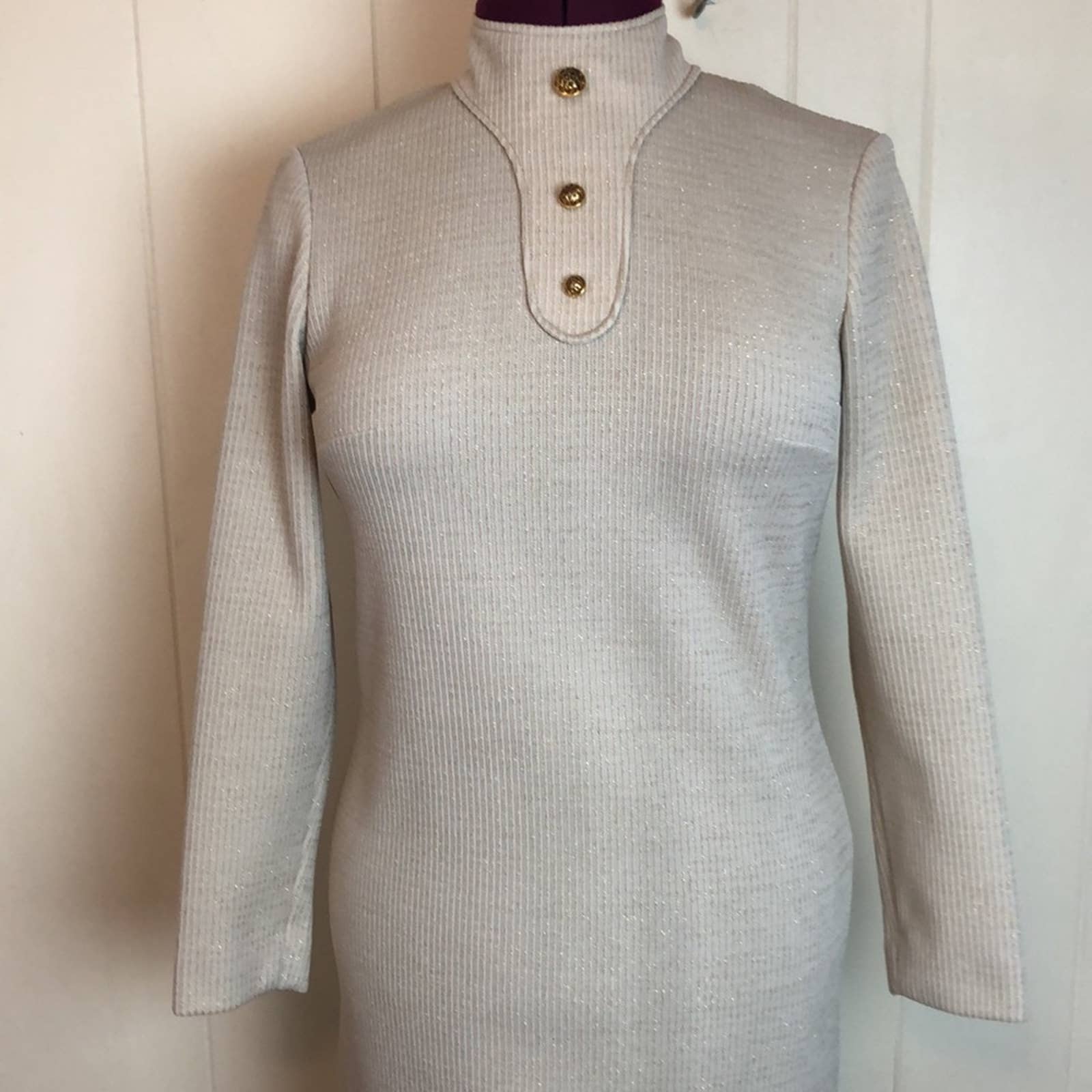 Vintage 60s 70s High Neck Elegant Mod Disco Gown - Image 3