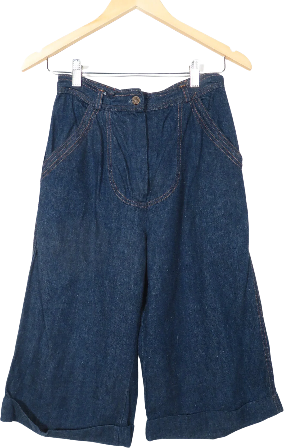 Vintage 60s/70s High Waist Denim Contrast Stitch Culottes Size 26 Waist Size S