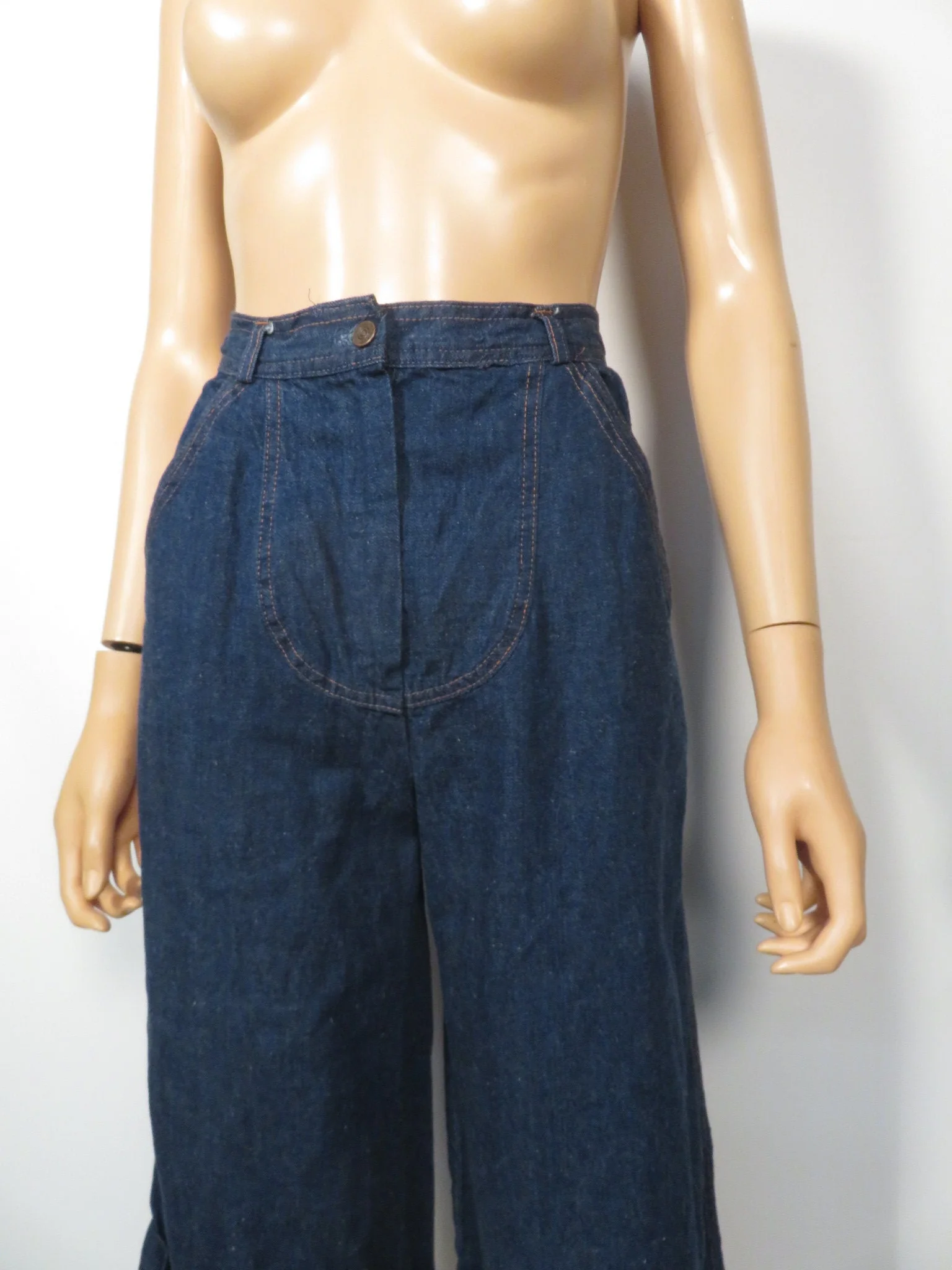 Vintage 60s/70s High Waist Denim Contrast Stitch Culottes Size 26 Waist Size S - Image 8
