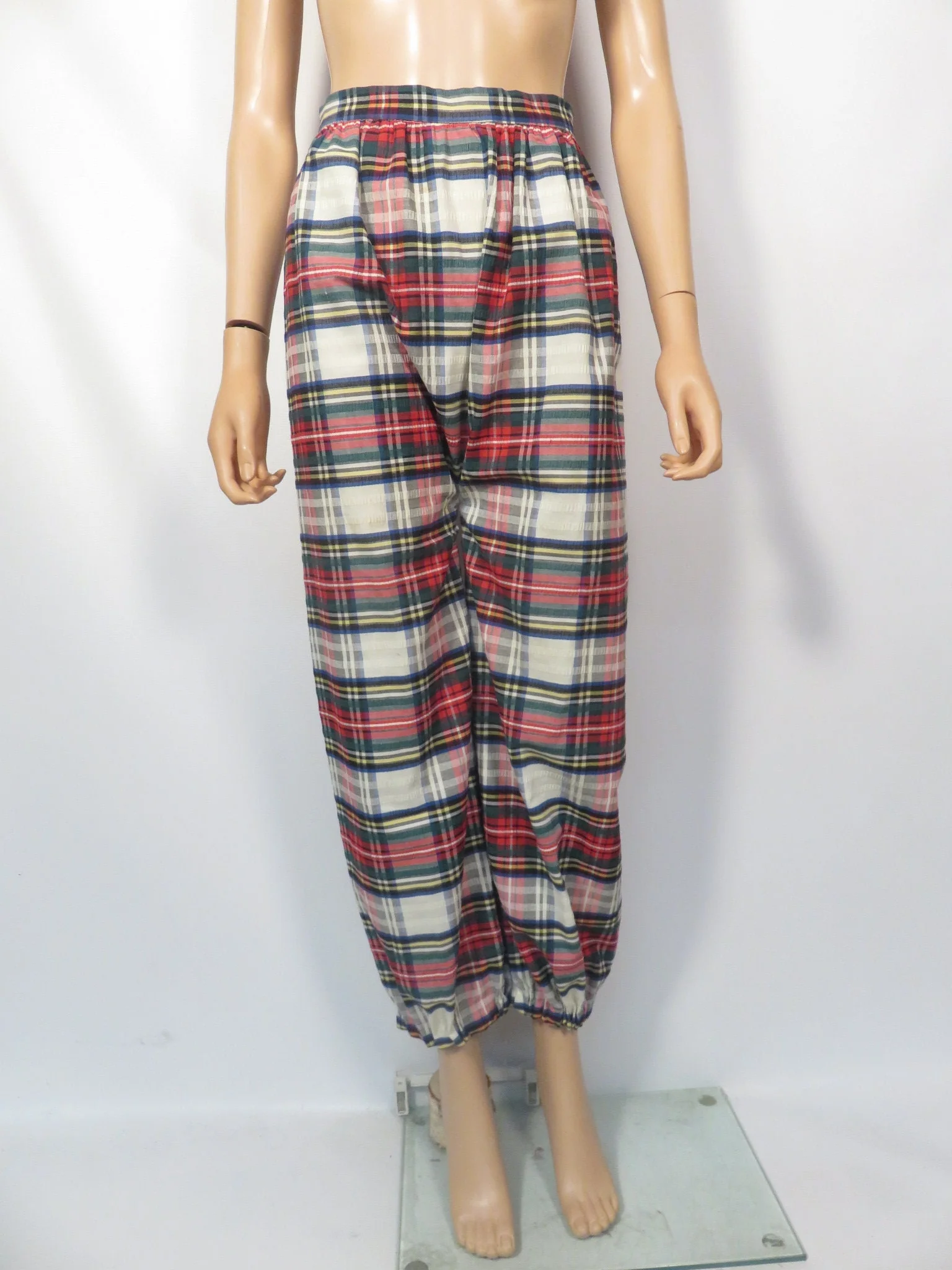 Vintage 60s/70s Holiday Plaid Seersucker High Waist Pants Size 25 Waist by  Penney's Glenbrooke - Image 5