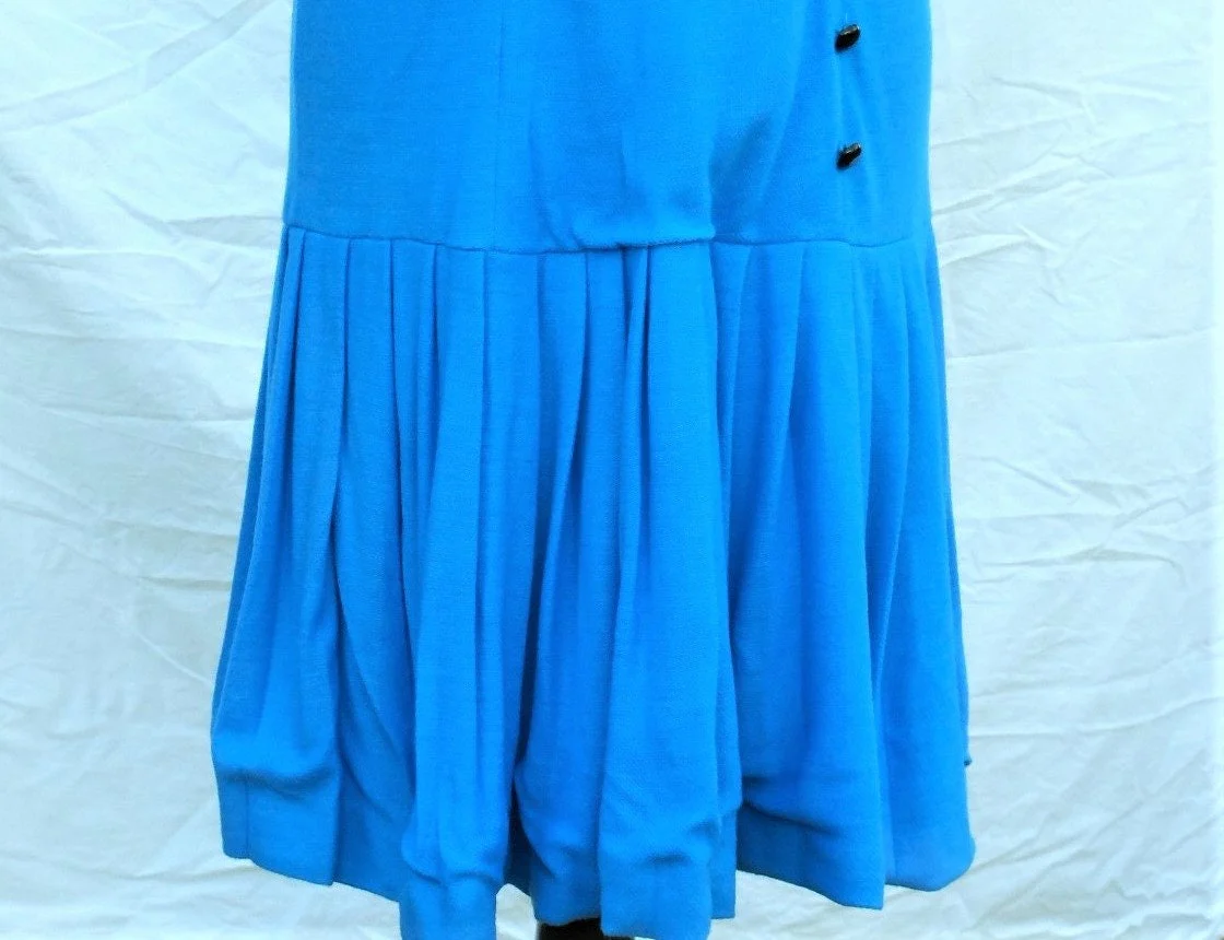 Vintage 60s/70s Knit Drop Waist Dress Winter Dress Women's Small To Medium Bright Blue - Image 3