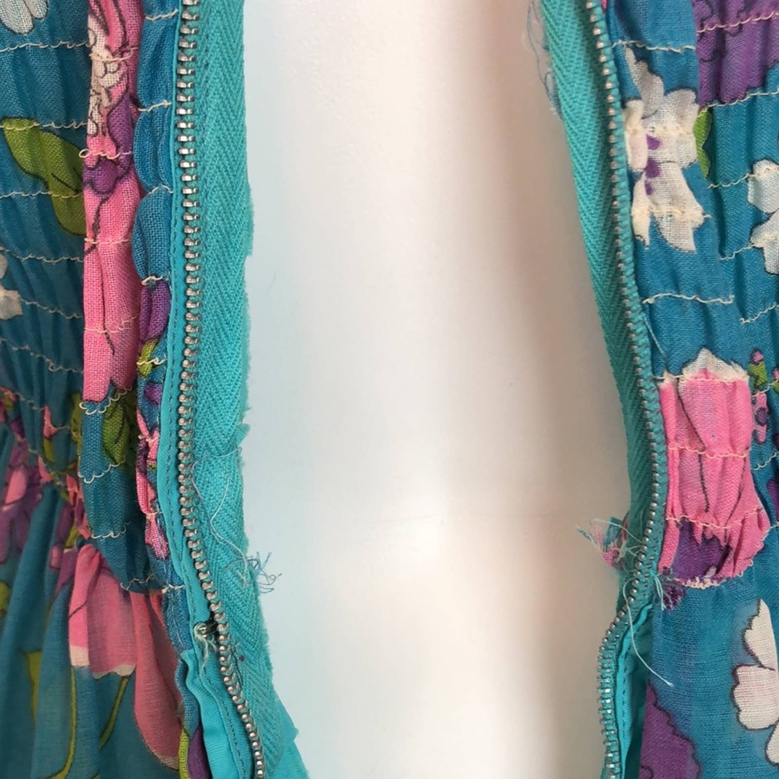 Vintage 60s 70s Long Flowy High Waisted Maxi Dress Prairie Smocked Cottage - Image 4