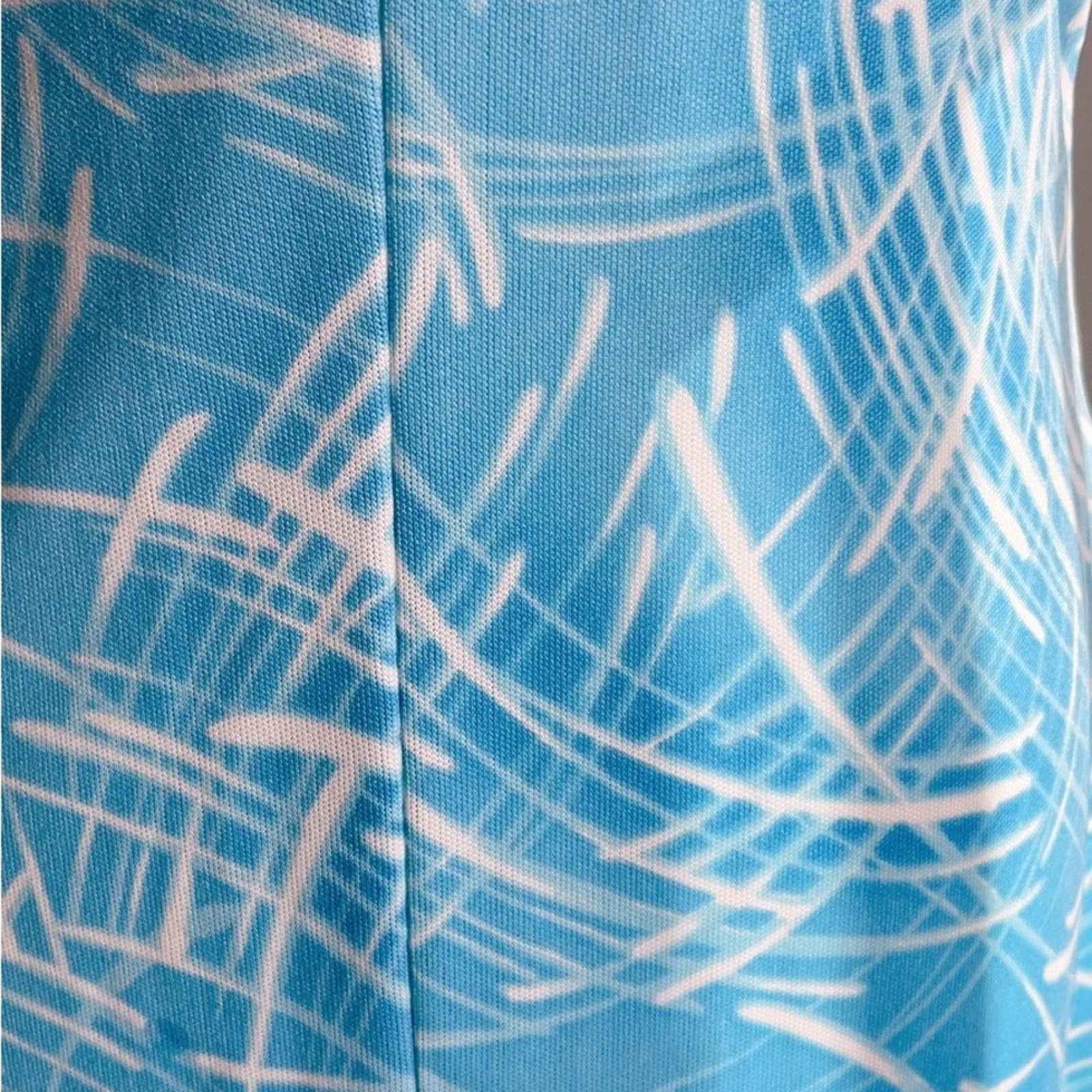 Vintage 60s 70s Maxi Dress Polyester Abstract Print Blue Small Fitted - Image 5