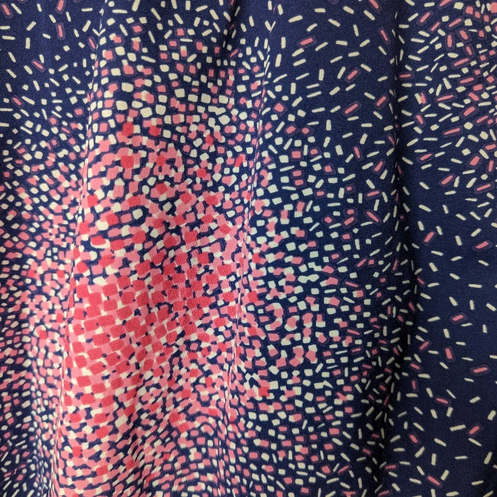Vintage 60s 70s Psychedelic Confetti Print Pink Purple Pointy Polo Collar Shirt - Image 10