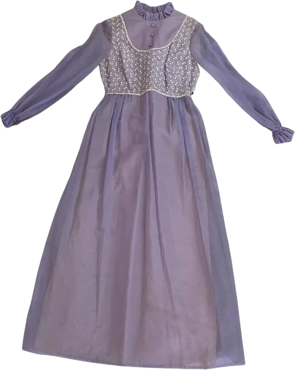Vintage 60s 70s Soft Sheer Cotton Lilac Maxi Dress